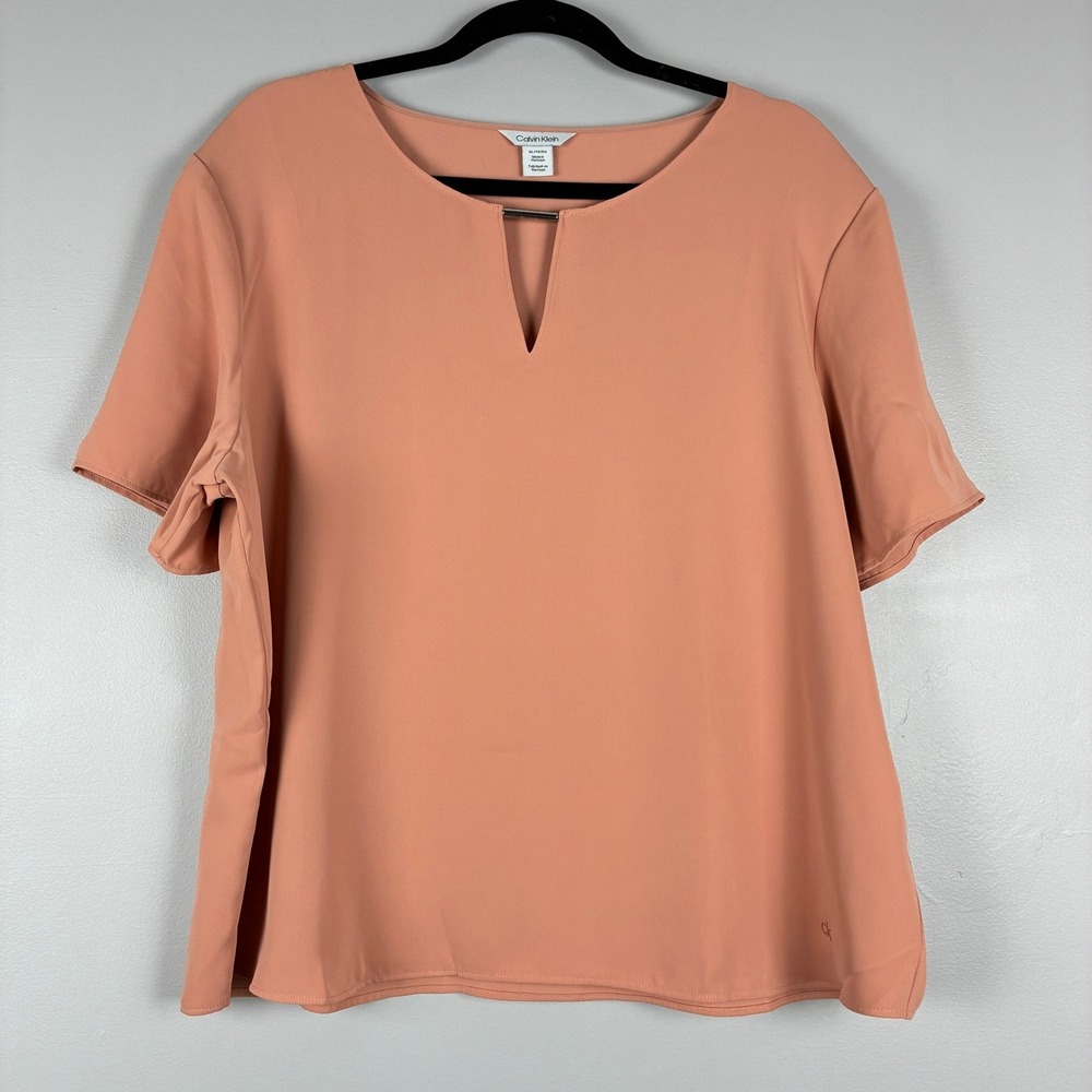 Calvin Klein Womens Blouse XL Toggle Keyhole‎ Minimal Chic Quiet Luxury